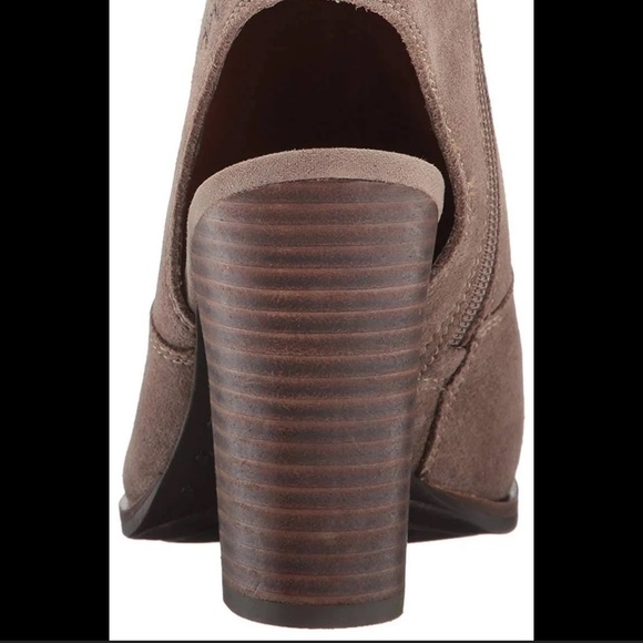 Lucky Brand Listana Boho Embroidered Peep Toe Taupe Heeled Ankle Booties - Picture 3 of 16